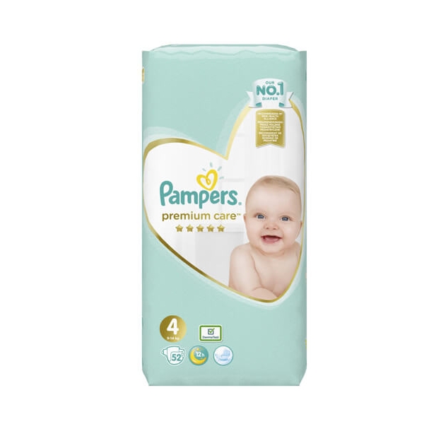 PAMPERS PREM.CARE No4 (9-14kg) 52τεμ JUMBO
